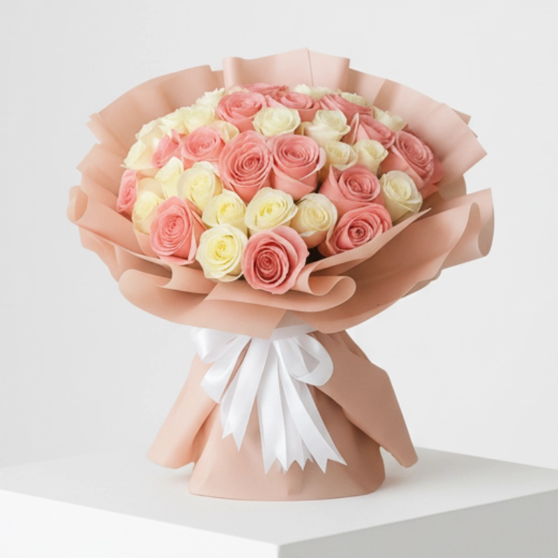 Elegant 50 Pink & White Rose Bouquet